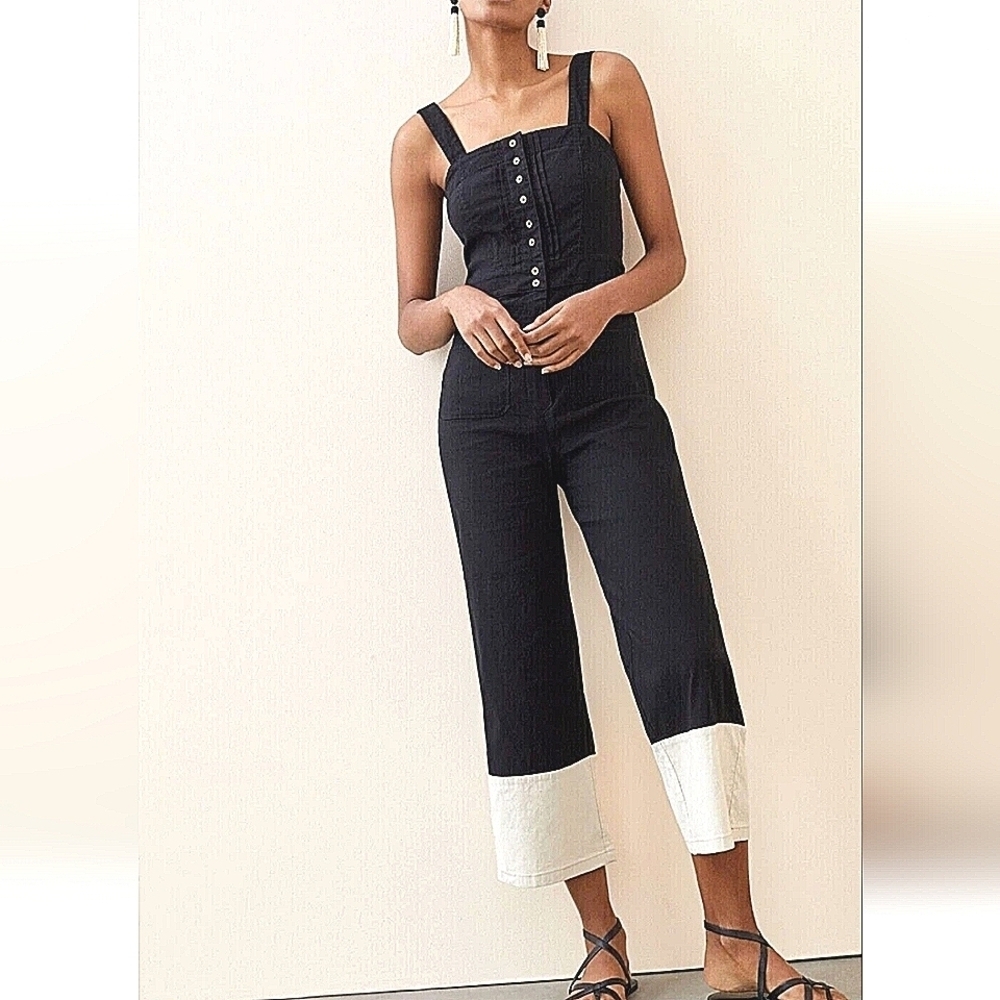 Anthropologie-Maeve "Colette" Cropped Wide-Leg Jumpsuit-Size 8